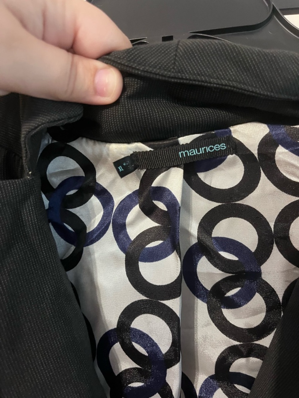 Maurices Black Short-Sleeve Blazer with Patterned Lining - Picture 2 of 3